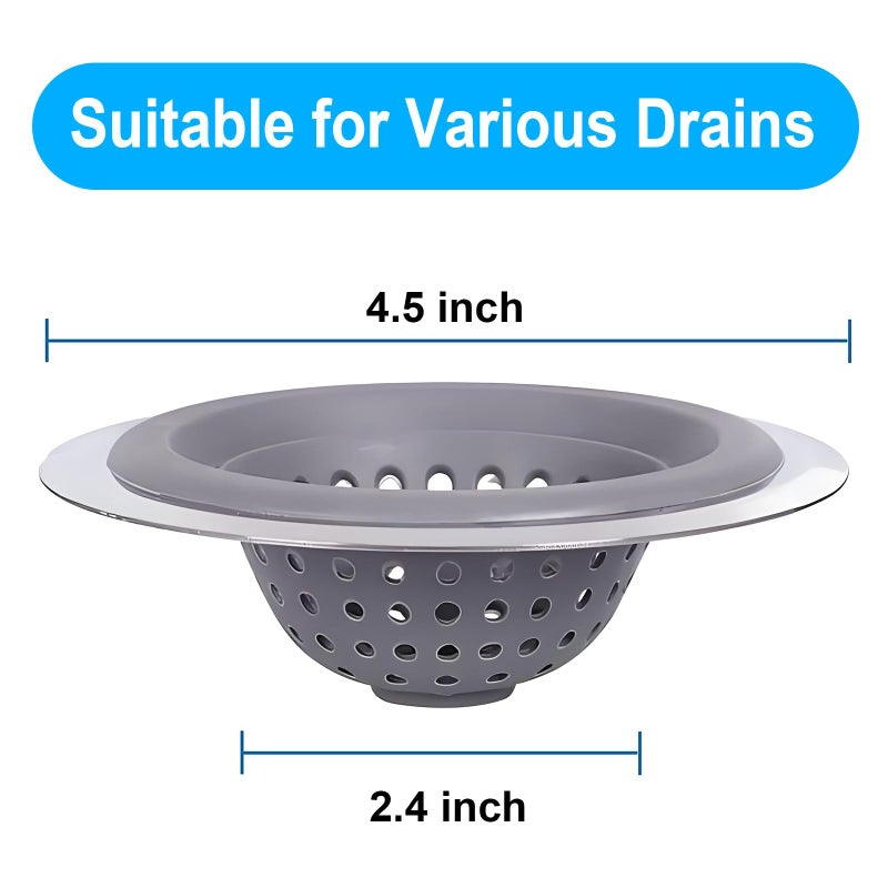 Ginbel Direct 2 Pack Kitchen Sink Drain Strainer Silicone Stainless, Drain Protector,Prevent Clogging, Large Wide Rim 4.5 inch Diameter, Tools Home Improvement (Gray) - Image 3
